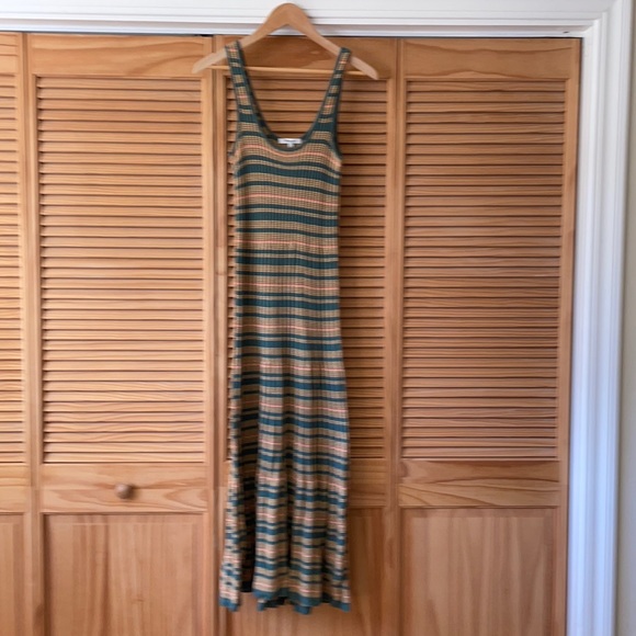 Madewell knit midi dress in multi color stripes.